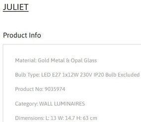 Aplica de perete design decorativ JULIET aurie