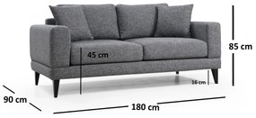 Canapea două locuri Nordecato (gri închis + negru). 1106651
