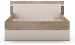 Pat matrimonial alb/în culoare naturală cu aspect de lemn de stejar cu spațiu de depozitare fără somieră 160x200 cm Albo – Marckeric