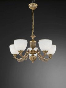 Candelabru cu 5 brate clasic design italian din alama si sticla 8651 RA-L. 8651/5