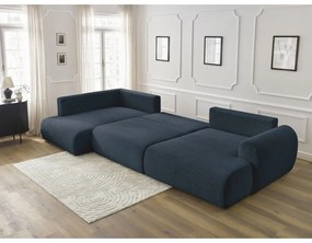 Colțar albastru închis extensibil/cu spațiu de depozitare cu tapițerie din catifea reiată (cu colț pe partea stângă/în formă de "U") Lucien – Bobochic Paris