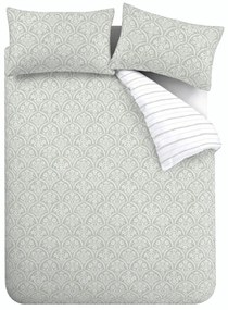 Lenjerie de pat albă-verde din bumbac percal pentru pat de o persoană 135x200 cm Scallop Floral – Bianca