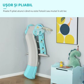 HOMCOM Tobogan pentru Copii, Pliabil cu 3 Trepte și Coș de Baschet, 140x87x75 cm, Albastru | Aosom Romania