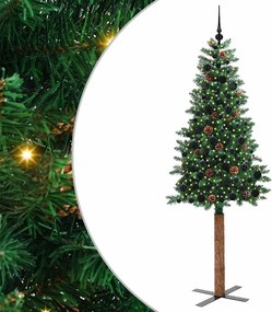 vidaXL Brad de Crăciun subțire Verde 210 cm PVC și lemn de PIN masiv