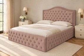 Pat tapițat Chesterfield din catifea Solaria Deluxe Cristal 120×200 cm, cappuccino, cu ladă de depozitare
