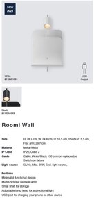 Aplica de perete, mufa USB, design modern ROOMI negru 2112551003 NL