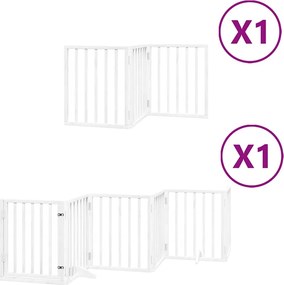 vidaXL Poartă câini pliabilă cu ușă, 9 panouri, alb, 450 cm, lemn plop