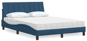 vidaXL Pat cu saltea, albastru, 120x200 cm, textil