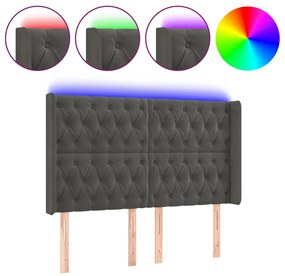vidaXL Tăblie de pat cu LED, gri închis, 163x16x118/128 cm, catifea