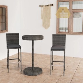 3064765 vidaXL Set mobilier bar de grădină, cu perne, 3 piese, gri, poliratan