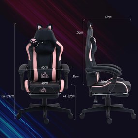 HOMCOM Scaun Gaming Ergonomic cu Urechi de Pisica, Roz | Aosom Romania