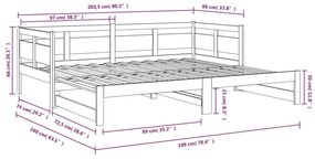 Pat de zi extensibil, 2x(80x200) cm, lemn masiv de pin Maro, 80 x 200 cm