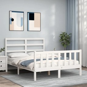 3191907 vidaXL Cadru de pat cu tăblie, alb, 140x200 cm, lemn masiv