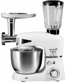 Robot de bucatarie cu bol din otel Hausberg HB-7605AB, 1000W, 5 L, 6 viteze, LED, Blender, Mixer, Masină de tocat carne, Alb