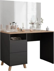 Masuta machiaj cu Oglinda LED si 2 Sertare pentru Cosmetice, Set Masa toaleta 110 cm, Gri, masuta cosmetica, vanity - SEG18