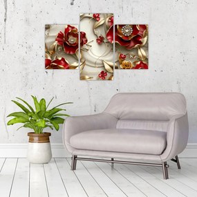 Tablou - Flori 3D Roșu-Auriu (90x60 cm)