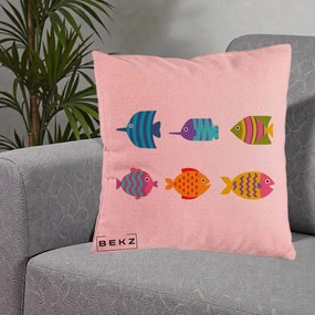 Perna Decorativa Pesti Colorati Cartoon, 40x40 cm, Roz, Husa Detasabila, Perna Inclusa, BEKZ®