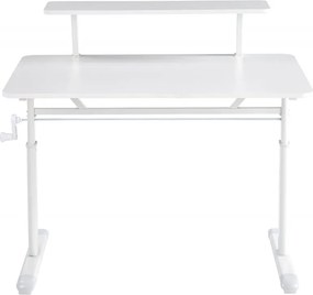 ERGOLEV WX-007 – Birou Reglabil Manual cu Înălțime Ajustabilă 65–90 cm, Blat Monobloc din PAL de Înaltă Densitate 15 mm, Cadru Metalic din Oțel, Raft Superior Integrat, 100x60 cm, Alb