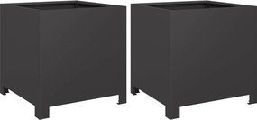 vidaXL Jardiniere de grădină 2 buc., negru, 40x40x40 cm, oțel