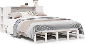 vidaXL Pat cu bibliotecă fără saltea, alb, 140x190 cm, lemn masiv