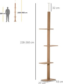 PawHut Coloană de Zgâriat Reglabilă pe 4 Nivele, Tapițată, 43x27x228-260cm, Gri | Aosom Romania