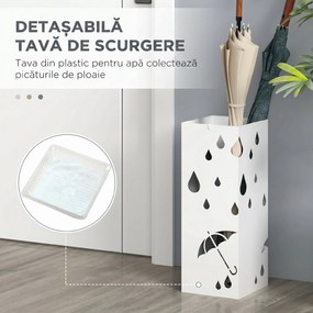 HOMCOM Suport pentru Umbrele din Metal cu 4 Cârlige, Suport pentru Umbrele cu Design Modern, 15,5x15,5x41 cm, Alb | Aosom Romania