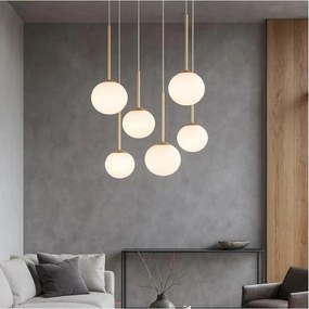 Ondaluce - Lustră suspendată cu cablu JEWEL 6xE14/10W/230V, Ø 55 cm, auriu/alb