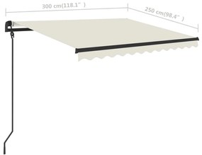 Copertina retractabila manual cu stalpi, crem, 3x2,5 m Crem, 3 x 2.5 m