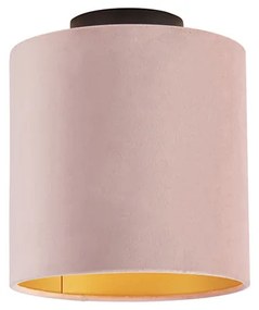 Lampă de tavan cu nuanță de velur roz vechi cu aur 20 cm - negru Combi