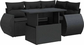 vidaXL Set mobilier de grădină cu perne, 5 piese, negru, poliratan
