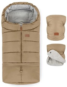 PETITE&MARS Set sac de iarnă 3în1 JIBOT + mânuși cărucior maro