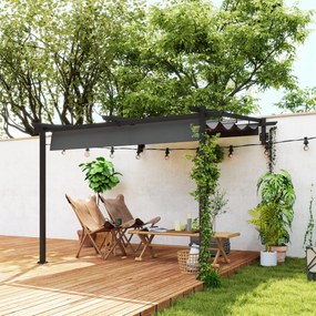 Outsunny Pavilion, 3 x 3 m Pergolă, Acoperiș de terasă rezistent la vânt, Montare pe perete, Acoperiș ajustabil, pentru grădină, terasă, Gri închis | Aosom Romania