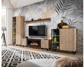 Mobilier living Lyran (hikora jackson + negru (cu iluminat LED) (cu bioșemineu). 1097693
