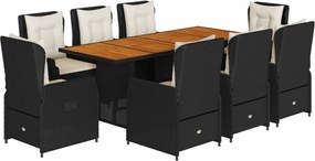 vidaXL Set mobilier de grădină cu perne, 9 piese, negru, poliratan