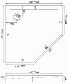 Cadita dus pentagonala Rea Diamond 90x90 negru