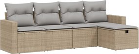 vidaXL Set canapele de grădină, 5 piese, cu perne, bej, poliratan