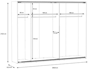 Dulap OREN cu oglindă, 270x210 cm, stejar artisan