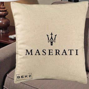 Perna Personalizata cu emblema Maserati, 40x40 cm, Bej, Husa Detasabila, Perna Inclusa, BEKZ®