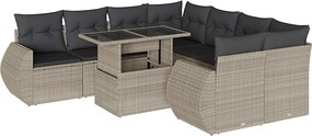 vidaXL Set canapele de grădină cu perne, 9 piese gri deschis poliratan