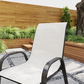 Outsunny Set de 2 Scaune de Exterior pentru Masă, Scaune Stivuibile cu Spătar Înalt, Șezut din Plasă Respirabilă pentru Grădină, Terasă, Gri Deschis | Aosom Romania