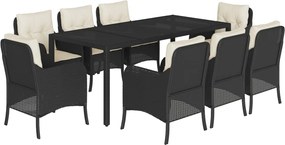 vidaXL Set mobilier de grădină cu perne, 9 piese, negru, poliratan