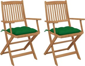 vidaXL Scaune grădină pliabile, cu perne, 2 buc., lemn masiv acacia