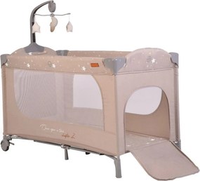 Patut pliant transformabil in tarc copii NOVOKIDS™ Onceuponatime NEST, 62X125 cm, 2 Niveluri, Jucarie Carusel muzical, Fermoar acces lateral, Bej