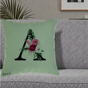 Cadou Personalizat - Perna Personalizata Monograma Florala Litera A, 40x40 cm, Verde, Husa Detasabila, Perna Inclusa, BEKZ®
