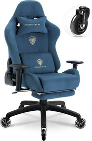 DOWINX 68A - Scaun Gaming Ergonomic, Extra-Lat și Construcție Heavy-Duty, Masaj in perna lombara, Material Textil respirabil, Suport picioare, Roti Silicon, Rezistent 150 kg, Albastru