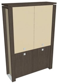 Dulap înalt Verno+ S 140 x 46 x 210 cm, uși combinate, stejar antracit / vanilie