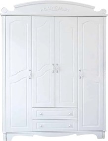 Dulap lemn masiv alb 4 Uși Elizabeth, 189 × 60 × 236 cm