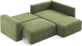 Colțar verde extensibil/cu spațiu de depozitare cu tapițerie din chenille (cu colț pe partea dreaptă/în formă de ”L”) Kona – Makamii