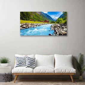 Tablou pe panza canvas Munții pietre Lacul Verde Peisaj Gri Albastru