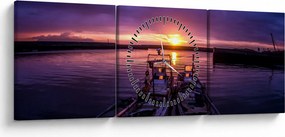 Tablou cu barci pescărești în port (cu ceas) (90x30 cm)